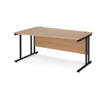 Maestro 25 left hand wave desk 1600mm wide - black cantilever leg frame, beech top