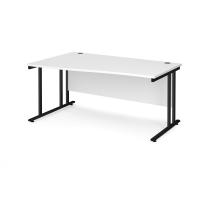 Maestro 25 left hand wave desk 1600mm wide - black cantilever leg frame, white top