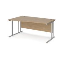 Maestro 25 left hand wave desk 1600mm wide - silver cantilever leg frame, Kendal oak top