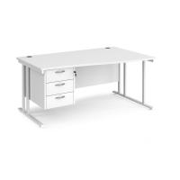Maestro 25 right hand wave desk 1600mm wide with 3 drawer pedestal - white cantilever leg frame, white top