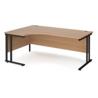 Maestro 25 left hand ergonomic desk 1800mm wide - black cantilever leg frame, beech top