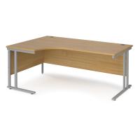 Maestro 25 left hand ergonomic desk 1800mm wide - silver cantilever leg frame, oak top
