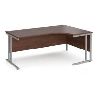 Maestro 25 right hand ergonomic desk 1800mm wide - silver cantilever leg frame, walnut top