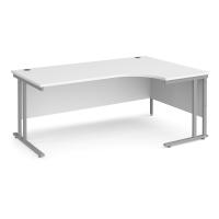 Maestro 25 right hand ergonomic desk 1800mm wide - silver cantilever leg frame, white top
