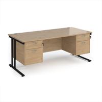 Maestro 25 straight desk 1800mm x 800mm with two x 2 drawer pedestals - black cantilever leg frame, Kendal oak top