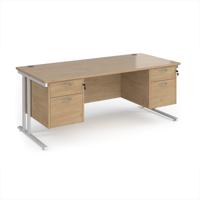 Maestro 25 straight desk 1800mm x 800mm with two x 2 drawer pedestals - white cantilever leg frame, Kendal oak top