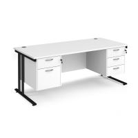 Maestro 25 straight desk 1800mm x 800mm with 2 and 3 drawer pedestals - black cantilever leg frame, white top