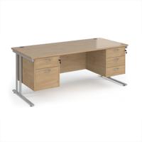 Maestro 25 straight desk 1800mm x 800mm with 2 and 3 drawer pedestals - silver cantilever leg frame, Kendal oak top