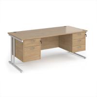 Maestro 25 straight desk 1800mm x 800mm with 2 and 3 drawer pedestals - white cantilever leg frame, Kendal oak top