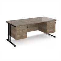 Maestro 25 straight desk 1800mm x 800mm with two x 3 drawer pedestals - black cantilever leg frame, Nebraska oak top
