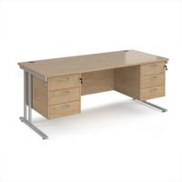 Maestro 25 straight desk 1800mm x 800mm with two x 3 drawer pedestals - silver cantilever leg frame, Kendal oak top