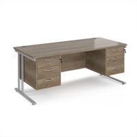 Maestro 25 straight desk 1800mm x 800mm with two x 3 drawer pedestals - silver cantilever leg frame, Nebraska oak top