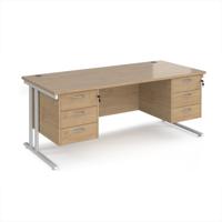 Maestro 25 straight desk 1800mm x 800mm with two x 3 drawer pedestals - white cantilever leg frame, Kendal oak top