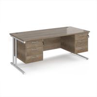 Maestro 25 straight desk 1800mm x 800mm with two x 3 drawer pedestals - white cantilever leg frame, Nebraska oak top