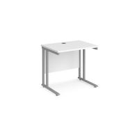 Maestro 25 straight desk 800mm x 600mm - silver cantilever leg frame, white top
