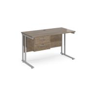Maestro 25 straight desk 1200mm x 600mm with 2 drawer pedestal - silver cantilever leg frame, Nebraska oak top