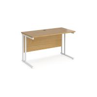 Maestro 25 straight desk 1200mm x 600mm - white cantilever leg frame, oak top