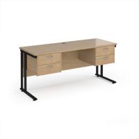 Maestro 25 straight desk 1600mm x 600mm with two x 2 drawer pedestals - black cantilever leg frame, Kendal oak top