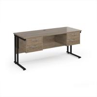 Maestro 25 straight desk 1600mm x 600mm with two x 2 drawer pedestals - black cantilever leg frame, Nebraska oak top