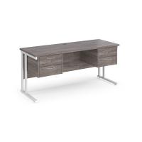Maestro 25 straight desk 1600mm x 600mm with two x 2 drawer pedestals - white cantilever leg frame leg, grey oak top