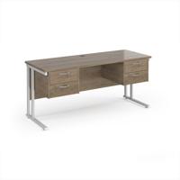 Maestro 25 straight desk 1600mm x 600mm with two x 2 drawer pedestals - white cantilever leg frame, Nebraska oak top