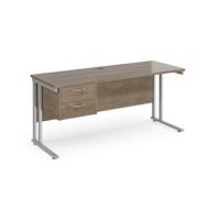 Maestro 25 straight desk 1600mm x 600mm with 2 drawer pedestal - silver cantilever leg frame, Nebraska oak top
