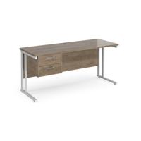 Maestro 25 straight desk 1600mm x 600mm with 2 drawer pedestal - white cantilever leg frame, Nebraska oak top