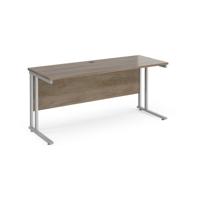 Maestro 25 straight desk 1600mm x 600mm - silver cantilever leg frame, Nebraska oak top