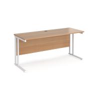 Maestro 25 straight desk 1600mm x 600mm - white cantilever leg frame, beech top