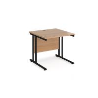 Maestro 25 straight desk 800mm x 800mm - black cantilever leg frame, beech top