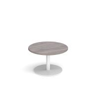 Monza circular coffee table with flat round white base 800mm - grey oak