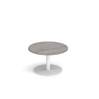 Monza circular coffee table with flat round white base 800mm - grey oak