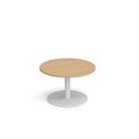 Monza circular coffee table with flat round white base 800mm - oak