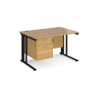 Maestro 25 straight desk 1200mm x 800mm with 2 drawer pedestal - black cable managed leg frame, oak top