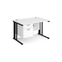 Maestro 25 straight desk 1200mm x 800mm with 2 drawer pedestal - black cable managed leg frame, white top