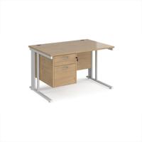 Maestro 25 straight desk 1200mm x 800mm with 2 drawer pedestal - white cable managed leg frame, kendal oak top
