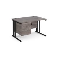 Maestro 25 straight desk 1200mm x 800mm with 3 drawer pedestal - black cable managed leg frame, grey oak top