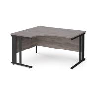Maestro 25 left hand ergonomic desk 1400mm wide - black cable managed leg frame, grey oak top