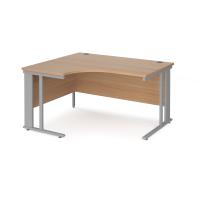 Maestro 25 left hand ergonomic desk 1400mm wide - silver cable managed leg frame, beech top