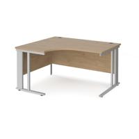 Maestro 25 left hand ergonomic desk 1400mm wide - silver cable managed leg frame, kendal oak top