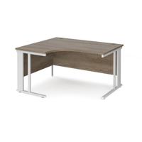 Maestro 25 left hand ergonomic desk 1400mm wide - white cable managed leg frame, nebraska oak top