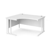 Maestro 25 left hand ergonomic desk 1400mm wide - white cable managed leg frame, white top