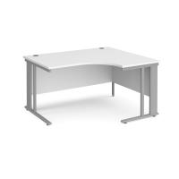 Maestro 25 right hand ergonomic desk 1400mm wide - silver cable managed leg frame, white top