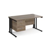 Maestro 25 straight desk 1400mm x 800mm with 3 drawer pedestal - black cable managed leg frame, nebraska oak top