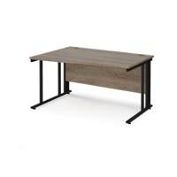 Maestro 25 left hand wave desk 1400mm wide - black cable managed leg frame, nebraska oak top