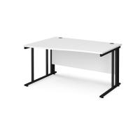 Maestro 25 left hand wave desk 1400mm wide - black cable managed leg frame, white top