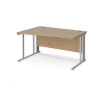 Maestro 25 left hand wave desk 1400mm wide - silver cable managed leg frame, kendal oak top