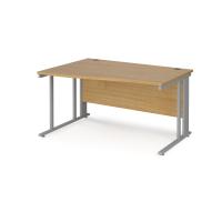 Maestro 25 left hand wave desk 1400mm wide - silver cable managed leg frame, oak top