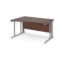 Maestro 25 left hand wave desk 1400mm wide - silver cable managed leg frame, walnut top