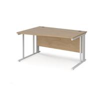 Maestro 25 left hand wave desk 1400mm wide - white cable managed leg frame, kendal oak top